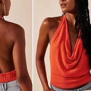 Free People Backless Halter Tank in Coral Red